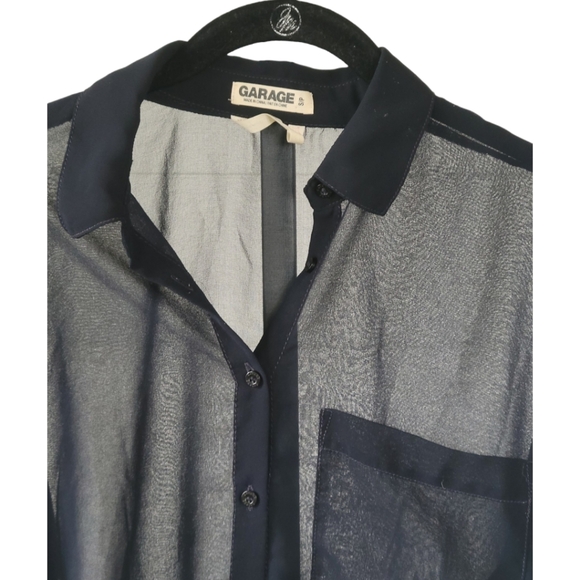 Garage Sheer Button Up Long Sleeve Shirt Top Sz S Black - Picture 7 of 11